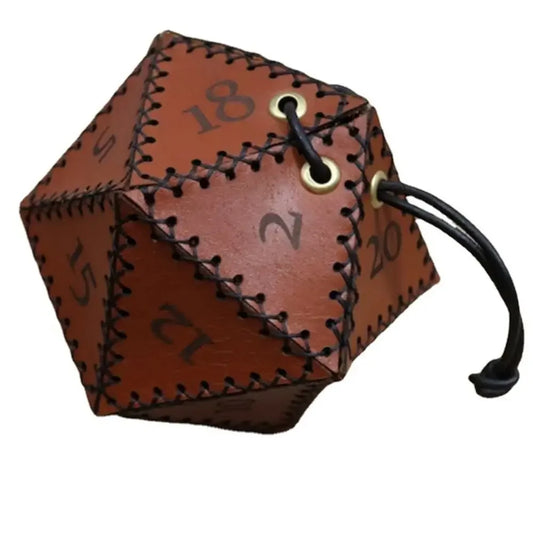 AD30-PU Leather D20 Dice Bag, For Game and DND, Portable Polyhedral Dice Pouch with Drawstring, Brown Peaceful Pleasures Health and Wellness SKU-01-1pc Leather b