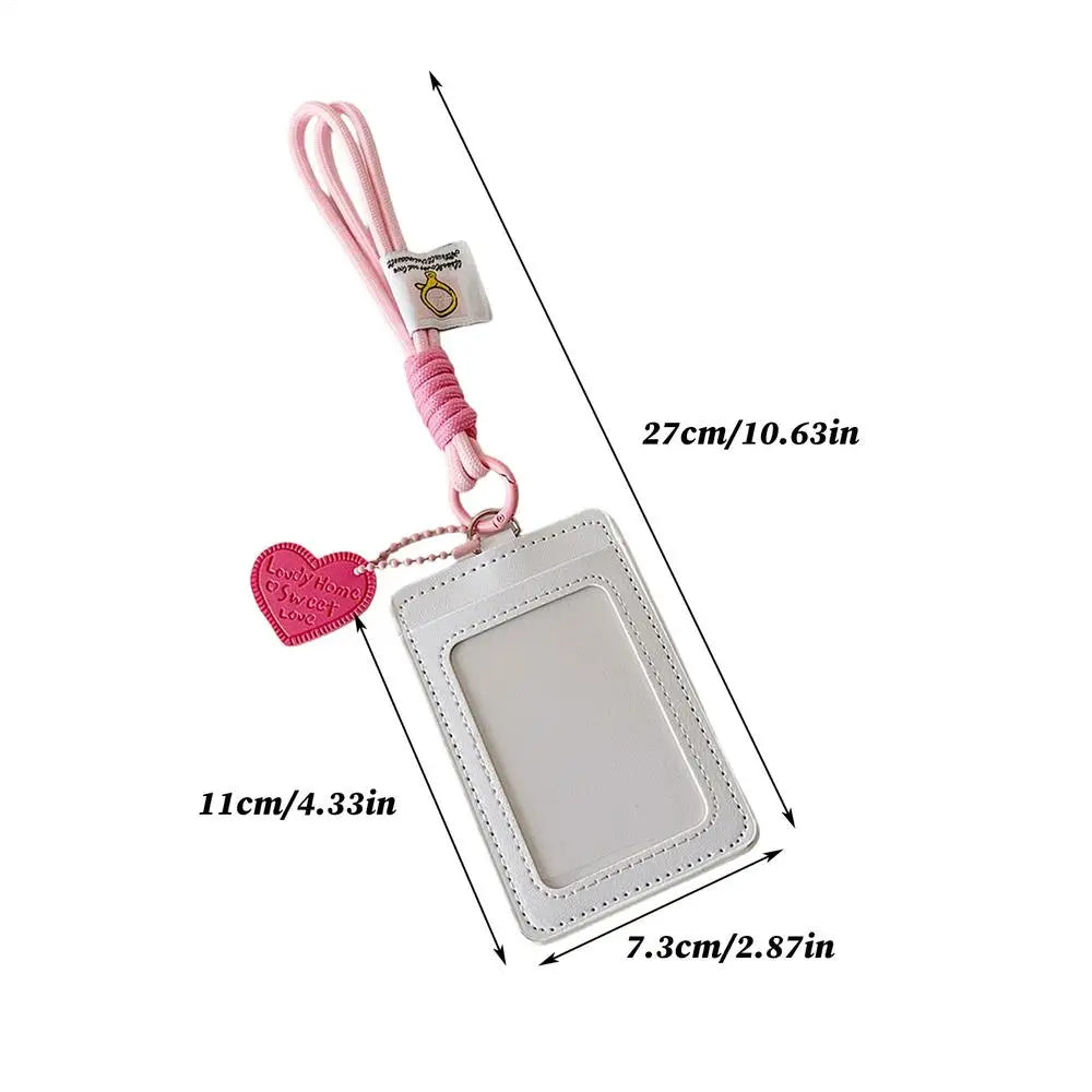 Double Slot Card Holder Keychain with Heart Charm | PU Leather