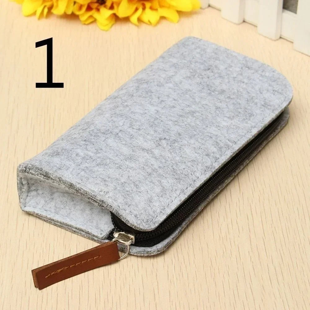 Retro Felt Pencil Pen Case Pouch Zipper Bag Portable Purse School
