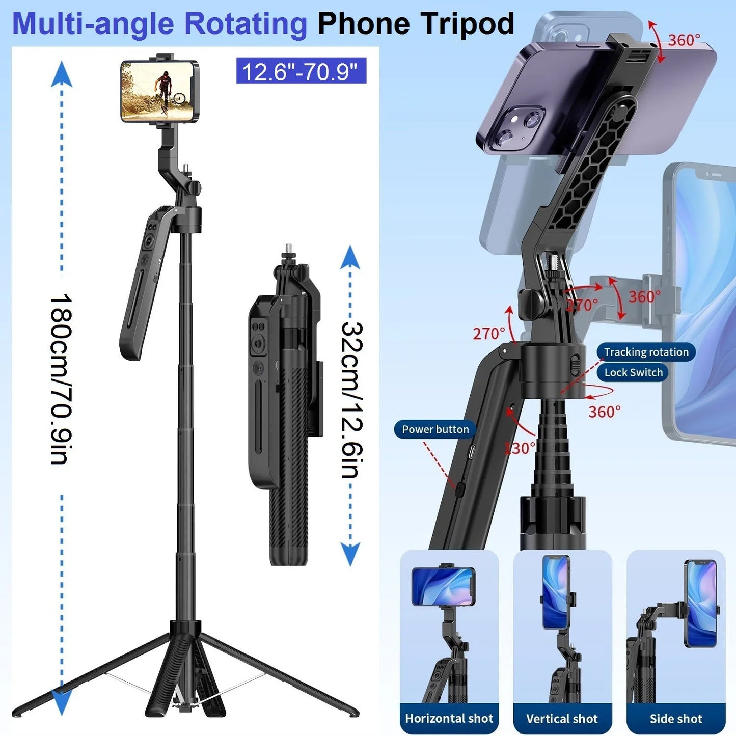 Auto Face Tracking Tripod 71" | 360° Smart Selfie Stick