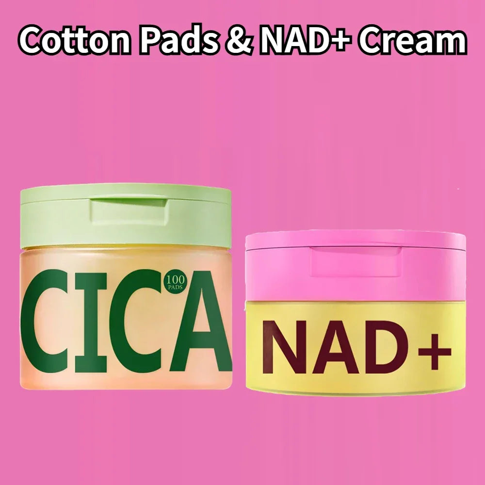Korean Skincare Set, Centella Asiatica 100pcs Polishing Cotton Pads & NAD+ Anti-Aging Cream, Skin Rejuvenation & Elasticity Peaceful Pleasures Health and Wellness 2pcs