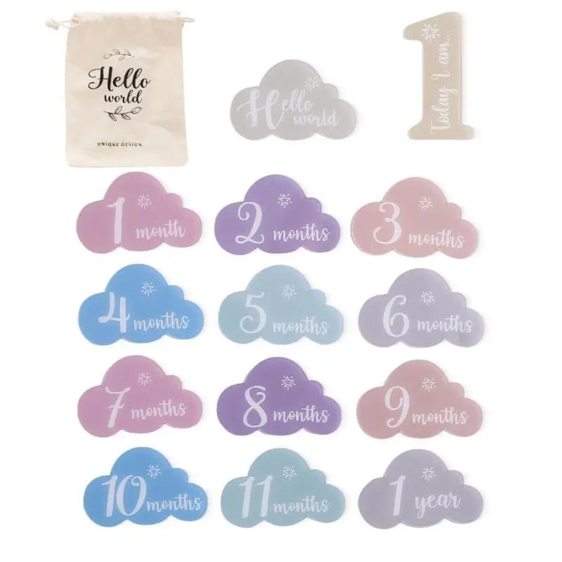 Baby Monthly Milestone Cards 14pc Acrylic Cloud & Butterfly Set