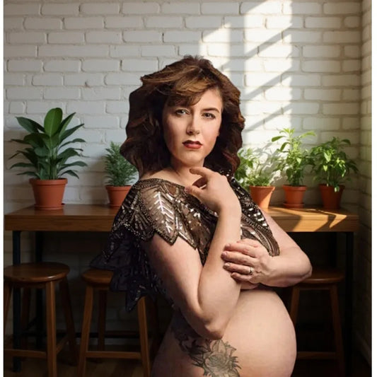 Beaded Maternity Photography Wrap - Roaring 20s Style Evening Shawl - Glamorous Pregnancy Photo Prop (See-Through Design) Peaceful Pleasures Health and Wellness