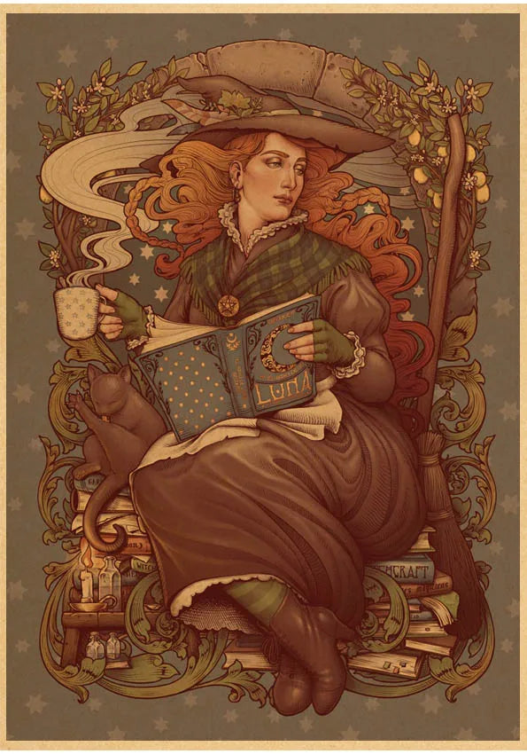 Kitchen Witch Retro Canvas Wall Art Poster | Vintage Brew Print