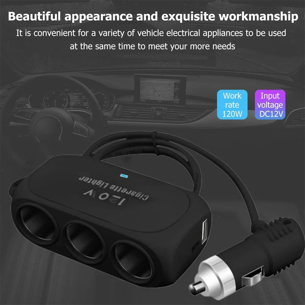 120W 3-in-1 Car Charger USB-C & USB Fast Charging Splitter