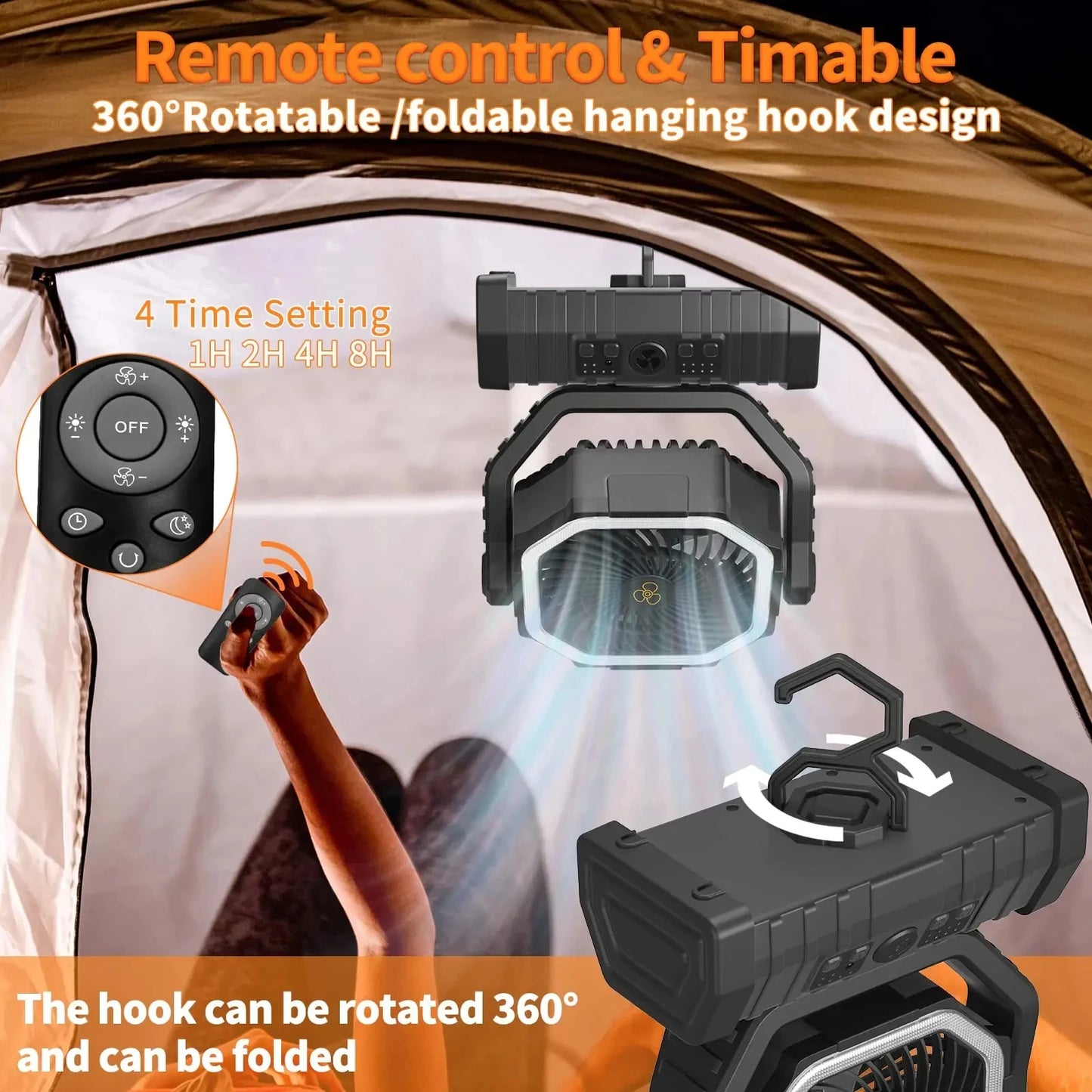 20000mAh High-Capacity Battery LED Light Camping Fan Movable Wireless Air Circulators Outdoor Ventilador with Hook Peaceful Pleasures Health and Wellness