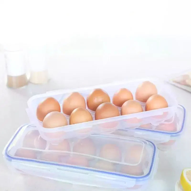 10-Grid Transparent Egg Storage Box & Fridge Organizer Tray