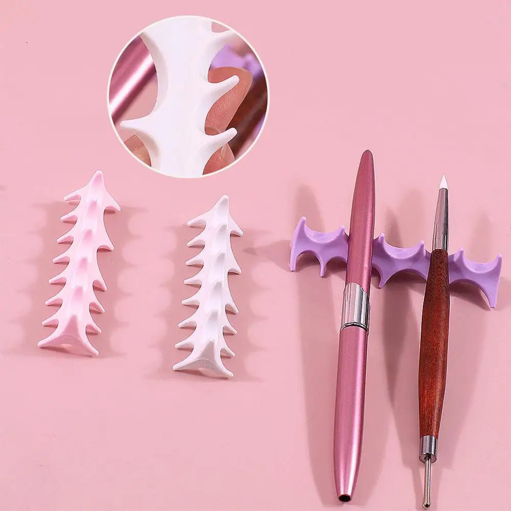 Silicone Fishbone Nail Brush Holder – 5-Slot Pen Organizer