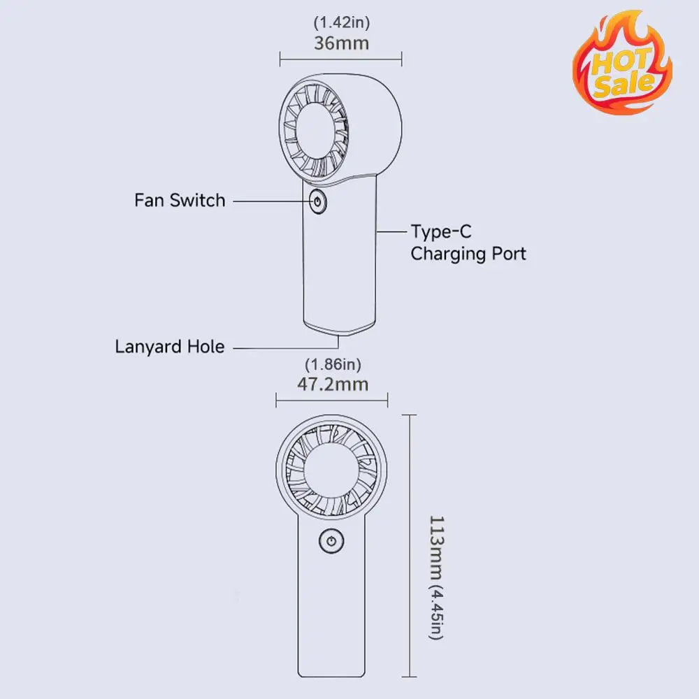 USB-C Rechargeable Mini Handheld Fan – 3-Speed, 500mAh