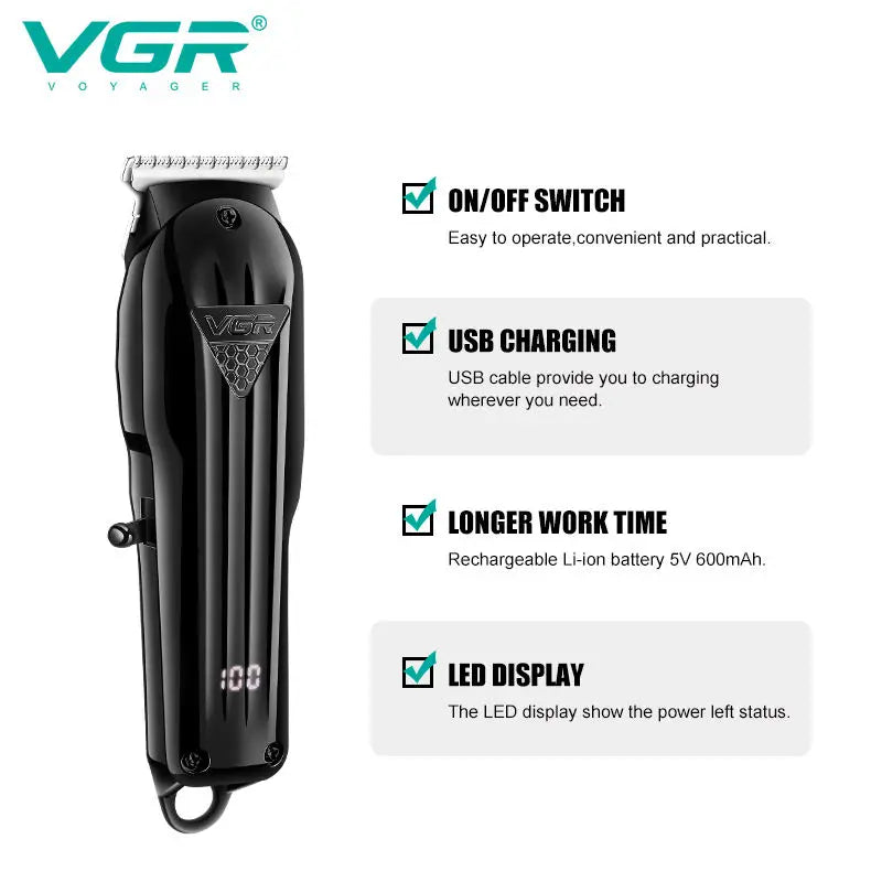 VGR Hair Trimmer Professional Hair Clipper Electric T-Blade Hair Cutting Machine 0mm LED Display Barber Trimmer for Men V-982 Peaceful Pleasures Health and Wellness