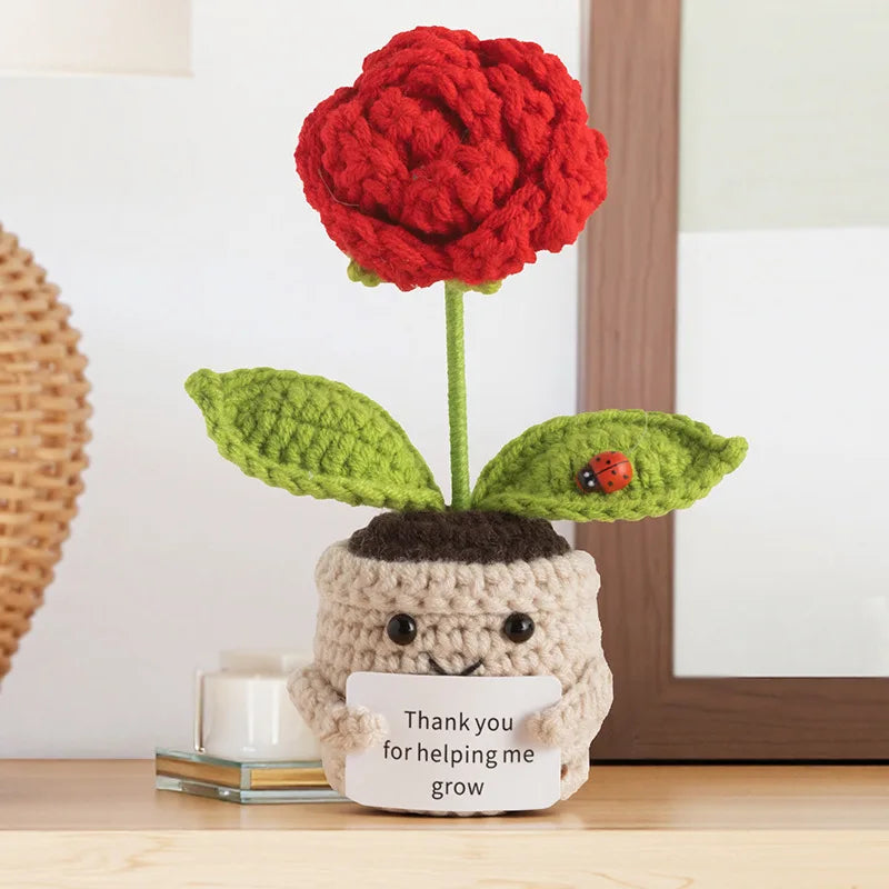Emotional Support Crochet Flower Pot | Handmade Knitted Gift