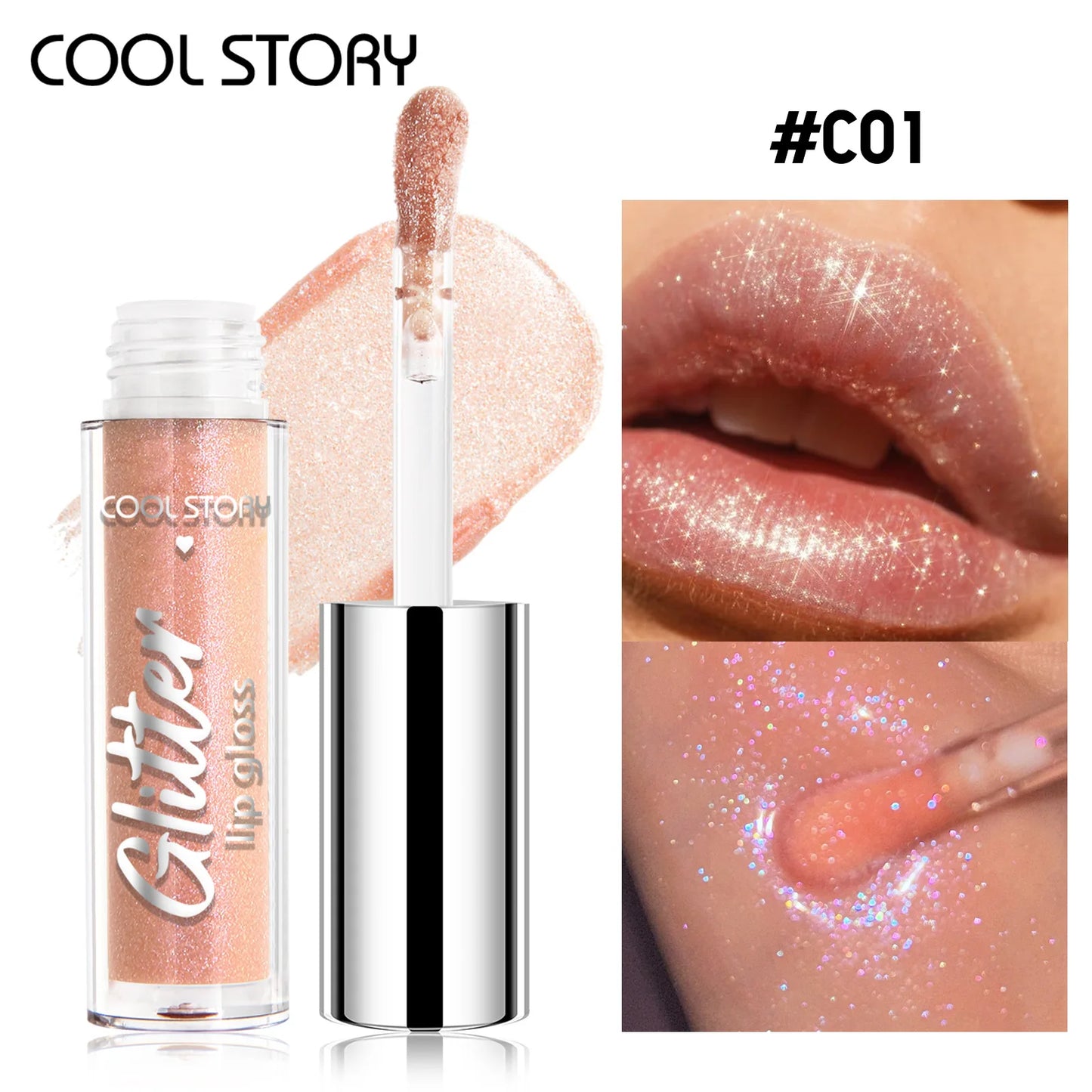 8-Color Glitter Lip Gloss | High Shine Pearl Lip Glaze with Sparkle