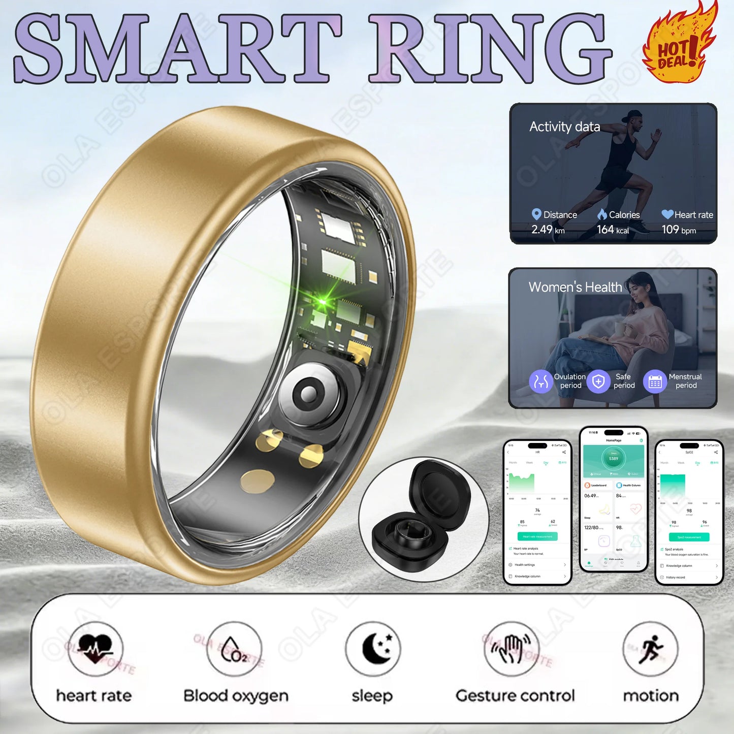 New Smart Ring 2026 Heart Rate Blood Pressure SleepMonitor 5ATM Waterproof Health Ring Men Women Smartring For Android IOS Gift Peaceful Pleasures Health and Wellness