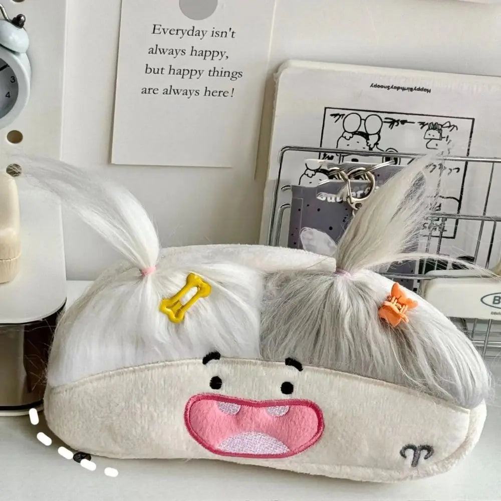 DIY Fluffy Hair Afro-Hair Doll Pen Bag Large Capacity Kawaii Pencil Case Holder Funny Zipper Soft Pen Bag Gift Peaceful Pleasures Health and Wellness style A