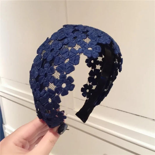 Embroidery Flower Lace Headband – Wide Anti-Slip Hair Hoop Lace Hair Headband Oasis Select Dark Blue