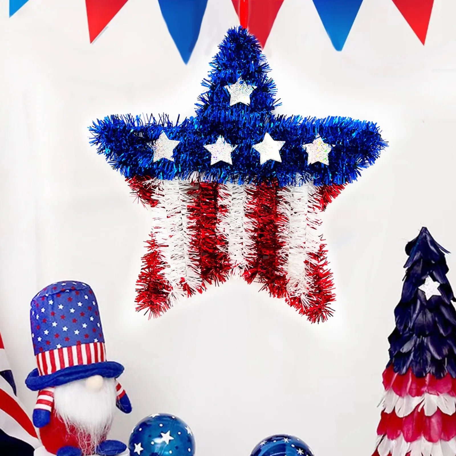 4th of July Patriotic Star Wreath Door & Wall Hanging Decor Holiday Door Hanging Peaceful Pleasures Health and Wellness