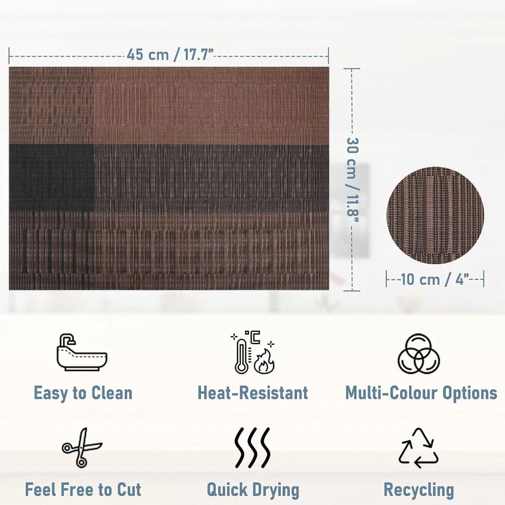 Set of 6 Placemats With Coasters Black Table Mats Crossweave Woven Vinyl Non-Slip Washable for Table Dining Kitchen Restaurant Peaceful Pleasures Health and Wellness