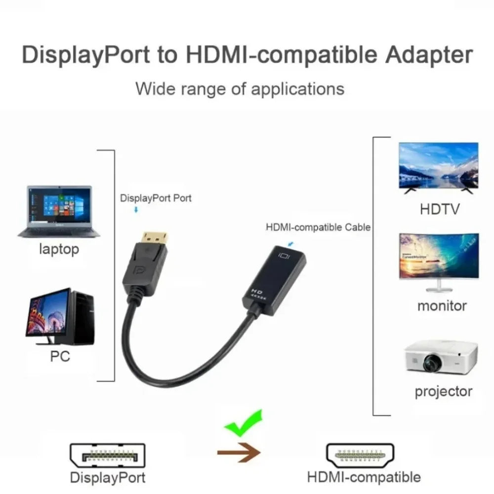 4K DisplayPort to HDMI Adapter | Male DP to Female Converter