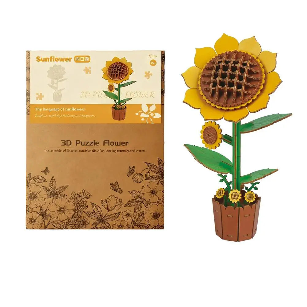 3D Wooden Flower Puzzle Kit for DIY Home Decoration Peaceful Pleasures Health and Wellness sunflower