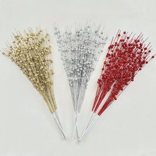 43cm Glitter Berry Artificial Stems | Christmas Tree Ornaments Artificial Flower Pick Peaceful Pleasures Health and Wellness