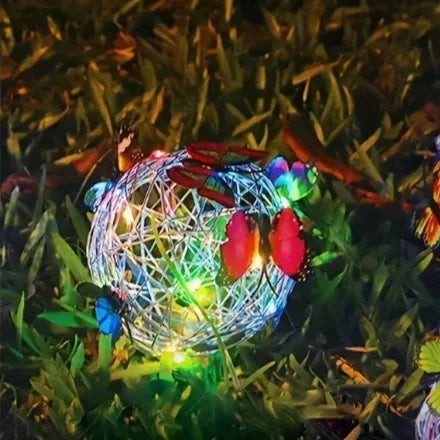 Outdoor Solar Garden Light Metal Home Decorative Nightlight Butterfly Pendant Waterproof Butterfly Round Ball Light Weaving Mesh Peaceful Pleasures Health and Wellness color