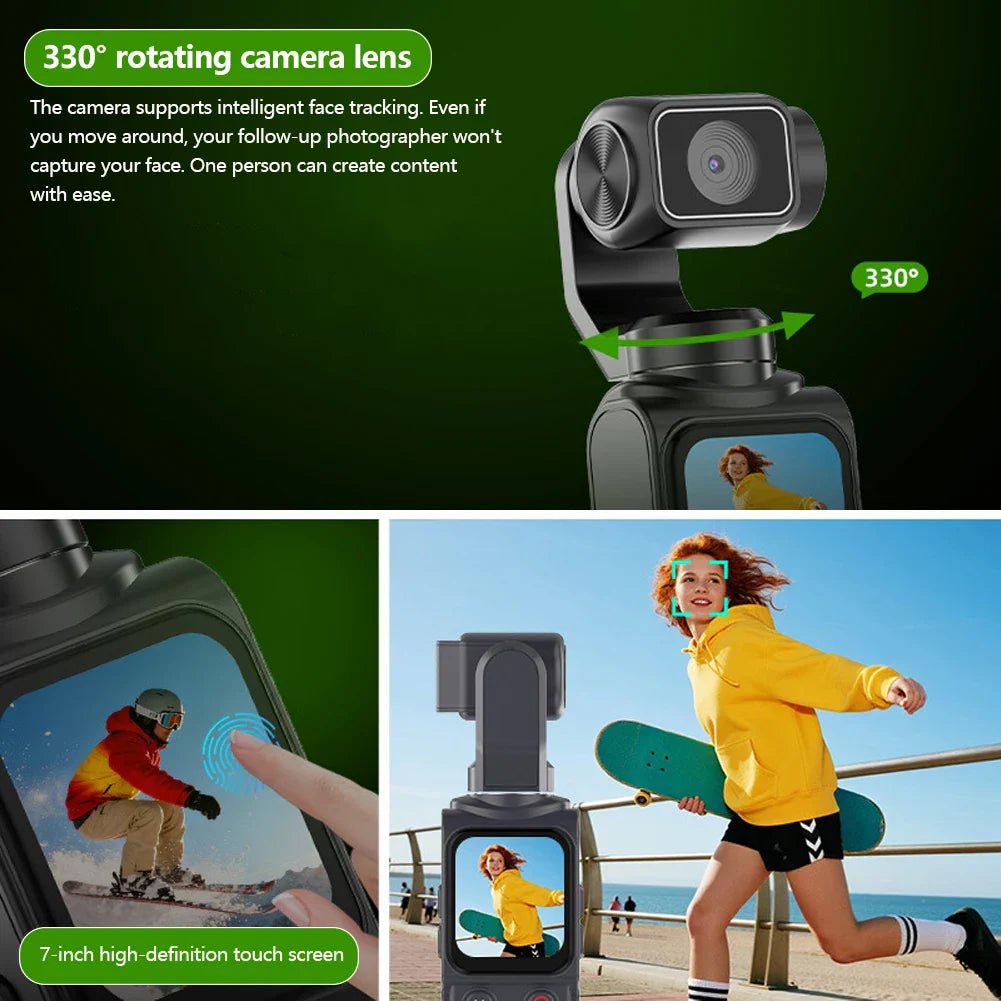 4K WiFi Action Camera – 330° Rotation, Face Tracking & Touch Screen