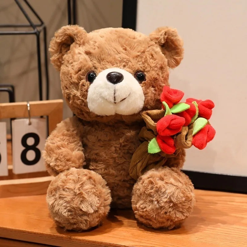 25cm Kawaii Teddy Bear Plush with Roses | Valentine's Day Gift
