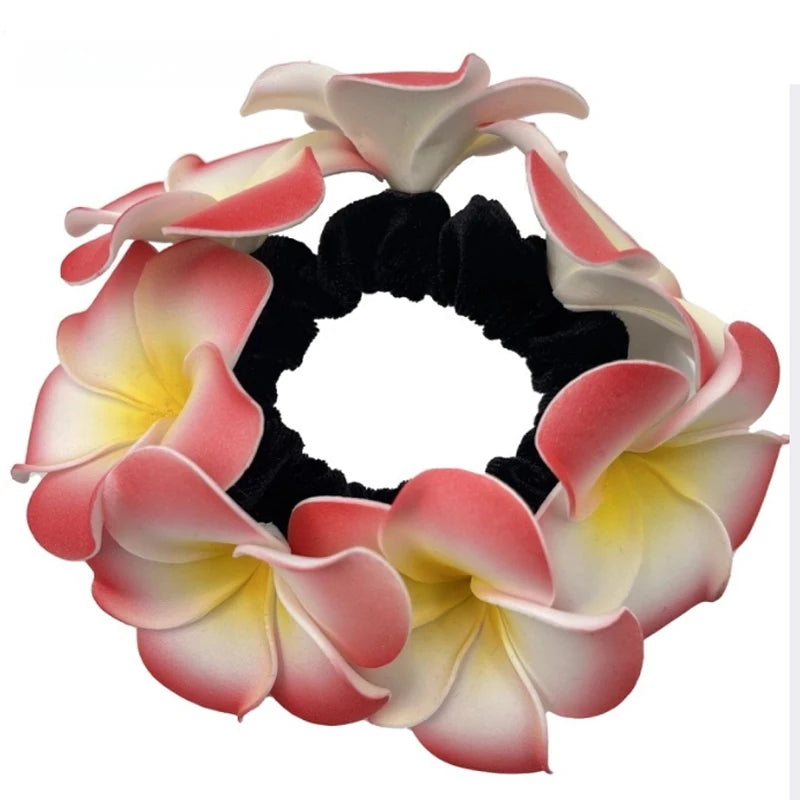 2pcs Hawaii Flower Hair Scrunchies Foam Plumeria Hair Rope Frangipani Egg Flower Headdress for Beach Party Wedding Bridal Girl Peaceful Pleasures Health and Wellness
