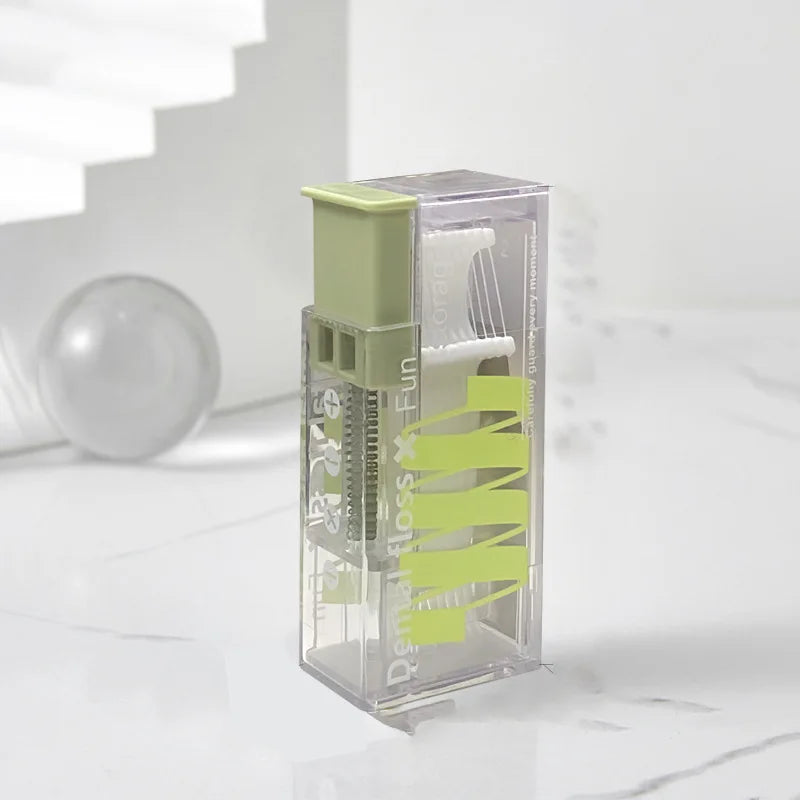 Portable Floss Dispenser Includes 10Pcs Floss Automatic Ejectable Floss Organiser Oral Care Press-on Disposable Flossing Sticks Peaceful Pleasures Health and Wellness green