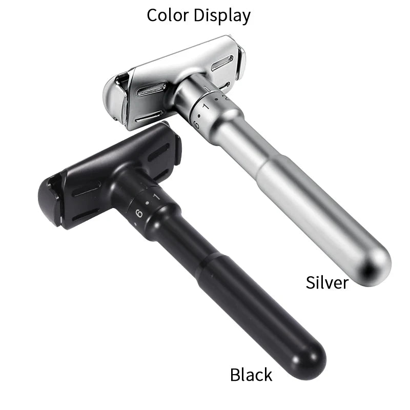 Adjustable Safety Razor 1–6 Settings | Double Edge + 5 Blades