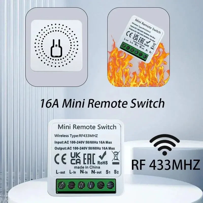 16A RF 433MHz Smart Switch Relay – 2-Way Wireless Control Module