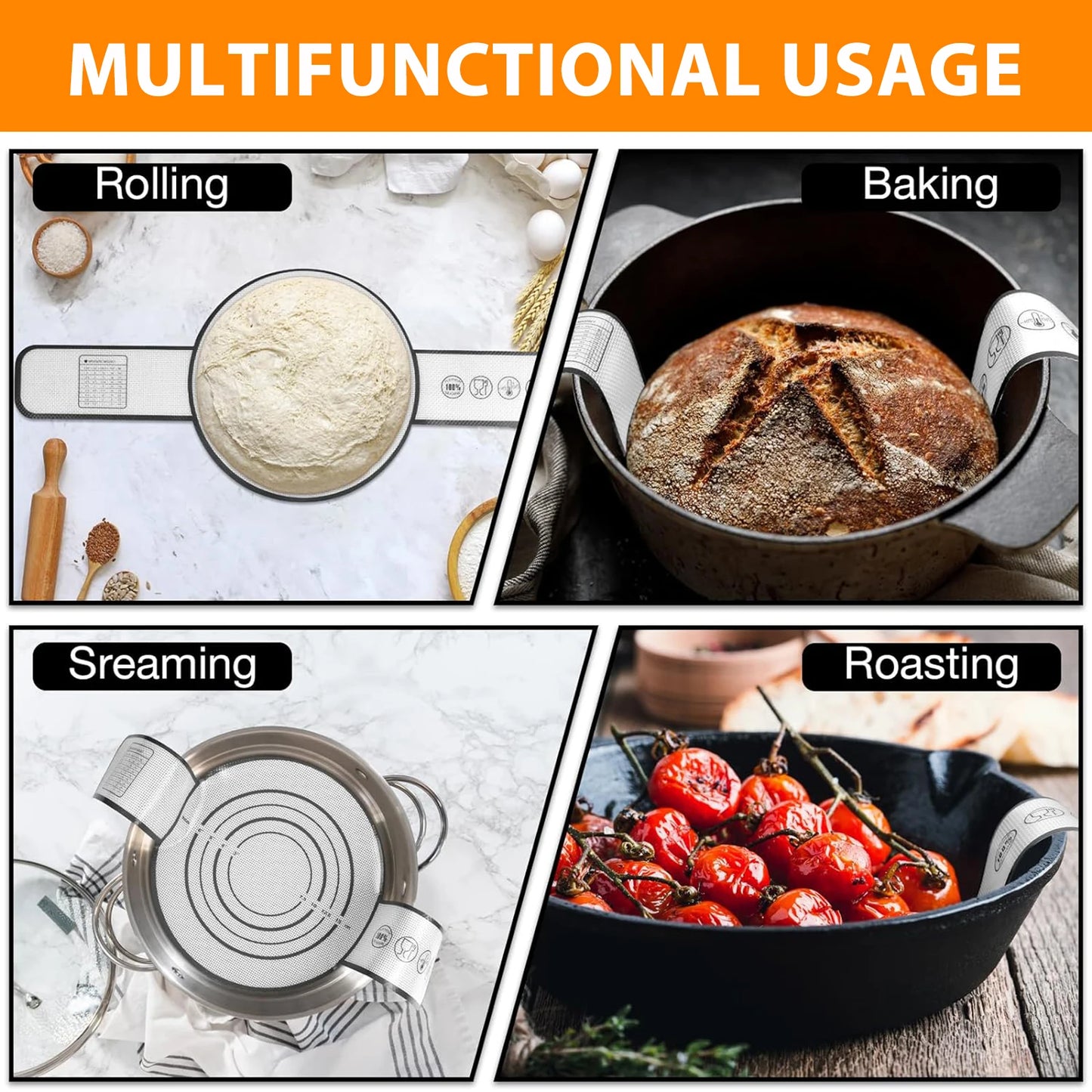 Silicone Bread Sling for Dutch Oven | Reusable Non-Stick Baking Mat with Long Handles