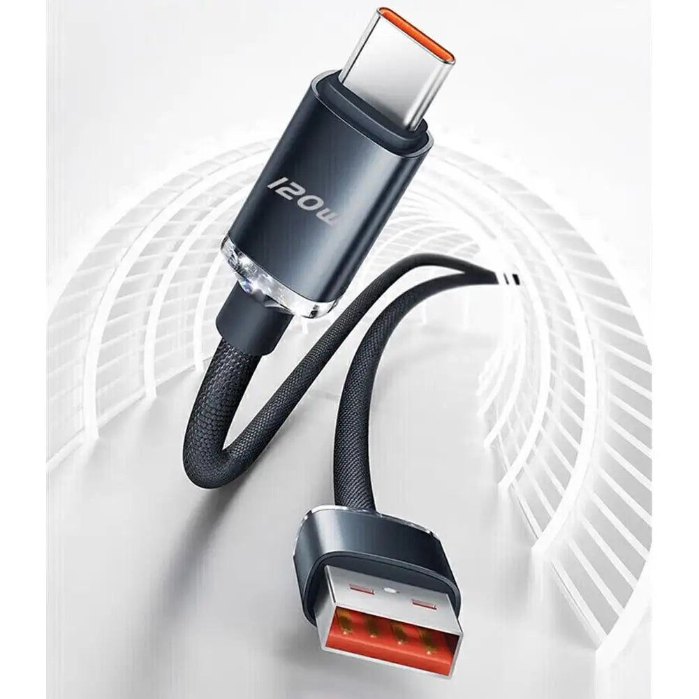 120W USB-A to USB-C Braided Fast Charging Cable – 6A Turbo Charge, 1m Peaceful Pleasures Health and Wellness