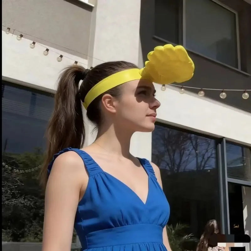 Funny Big Yellow Sun Hat | Creative Hand Visor for Selfies
