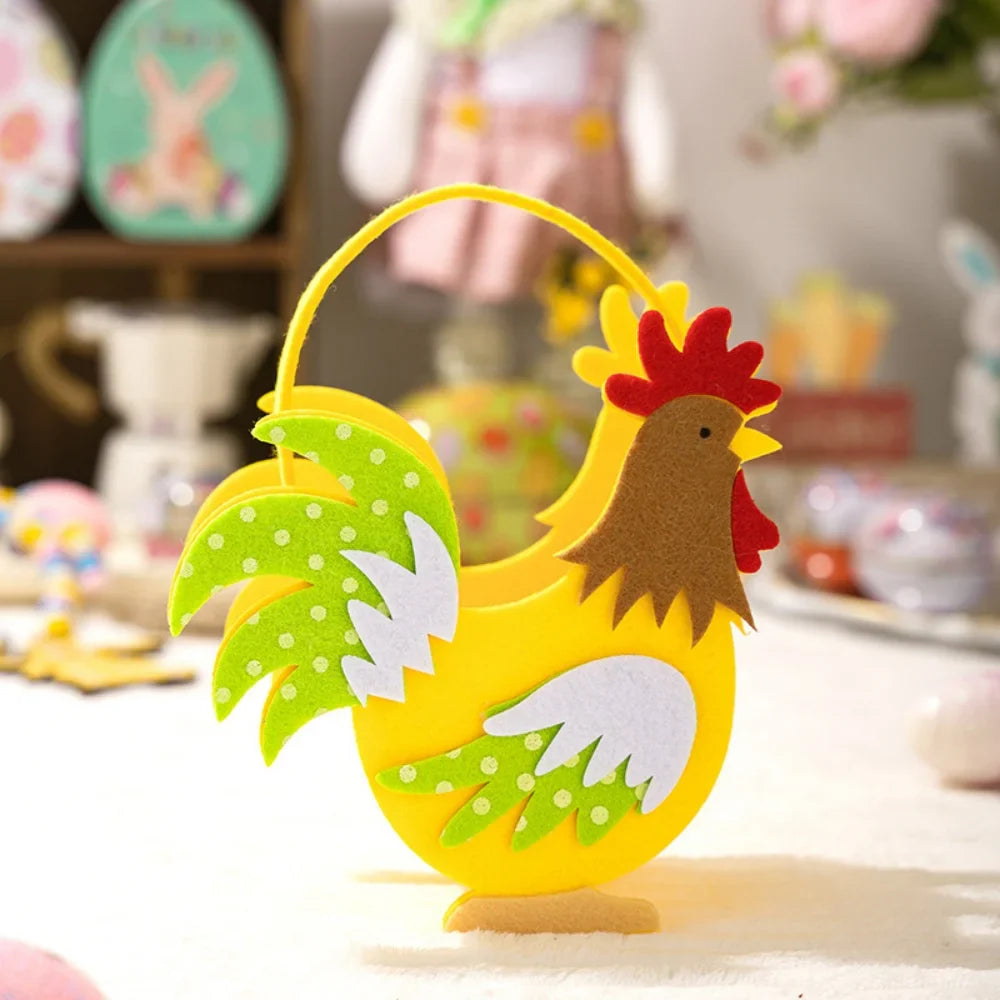 Easter Felt Rooster Tote Basket – Kids Egg Hunt Candy Bag