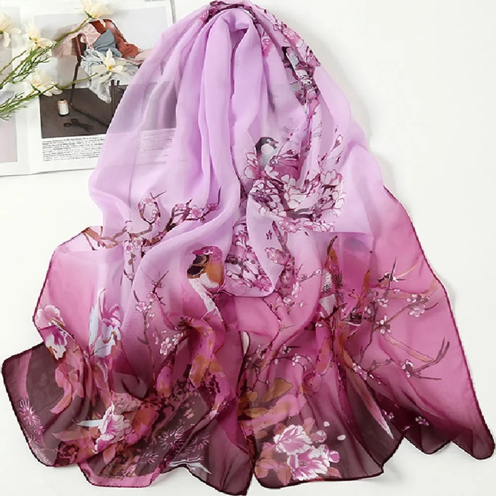 Women's Chiffon Floral Gradient Scarf Shawl – 160×50cm