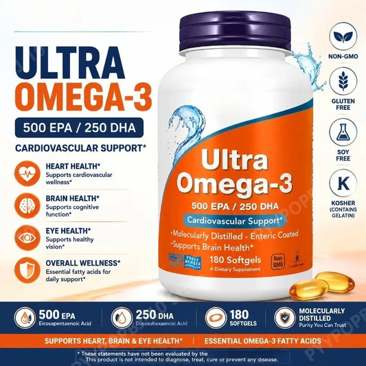 Omega-3 Softgels 180ct | 500mg EPA 250mg DHA | Non-GMO Omega-3 Fish Oil Supplement Peaceful Pleasures Health and Wellness