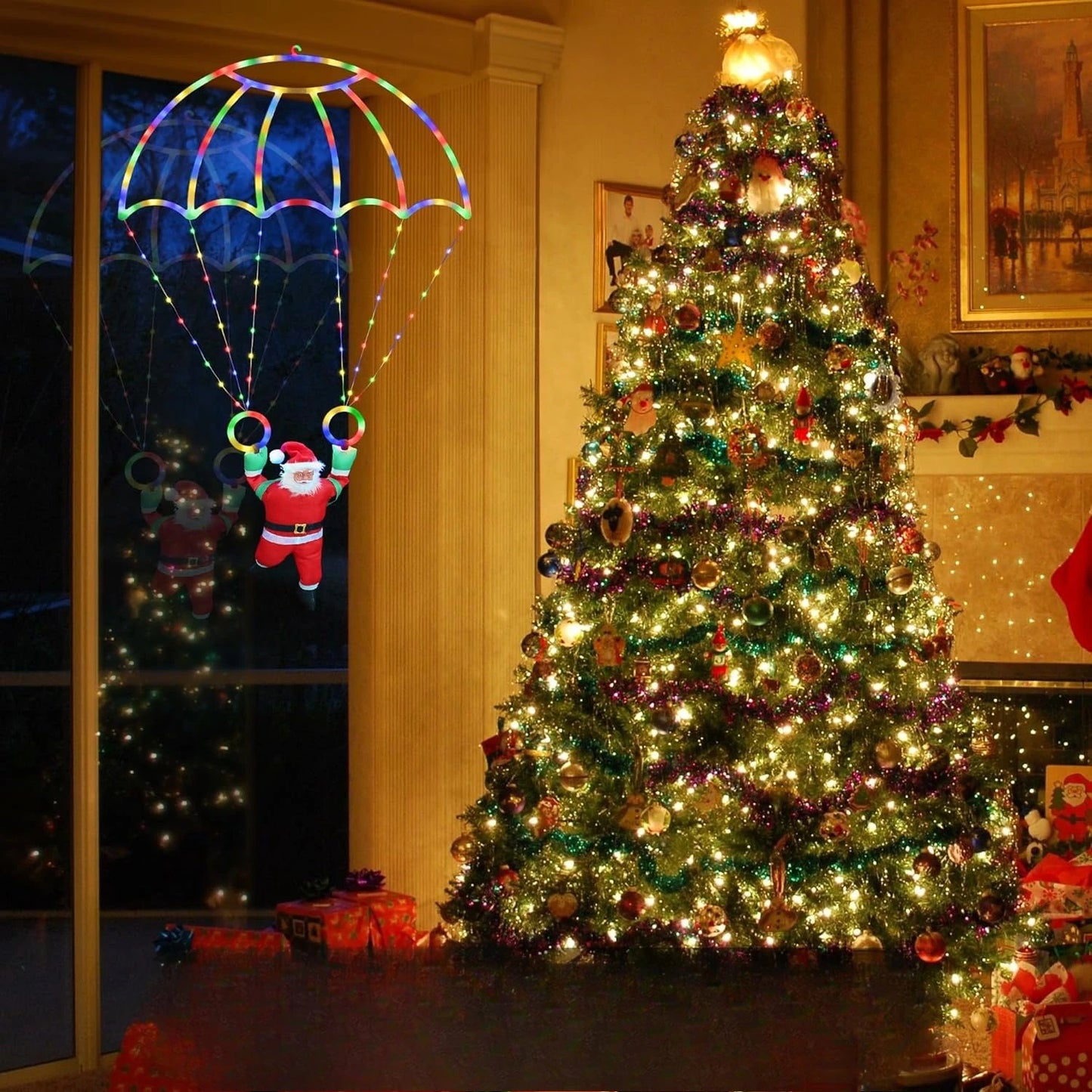 Santa Claus Parachute Christmas Lights | Multicolor Xmas Decor