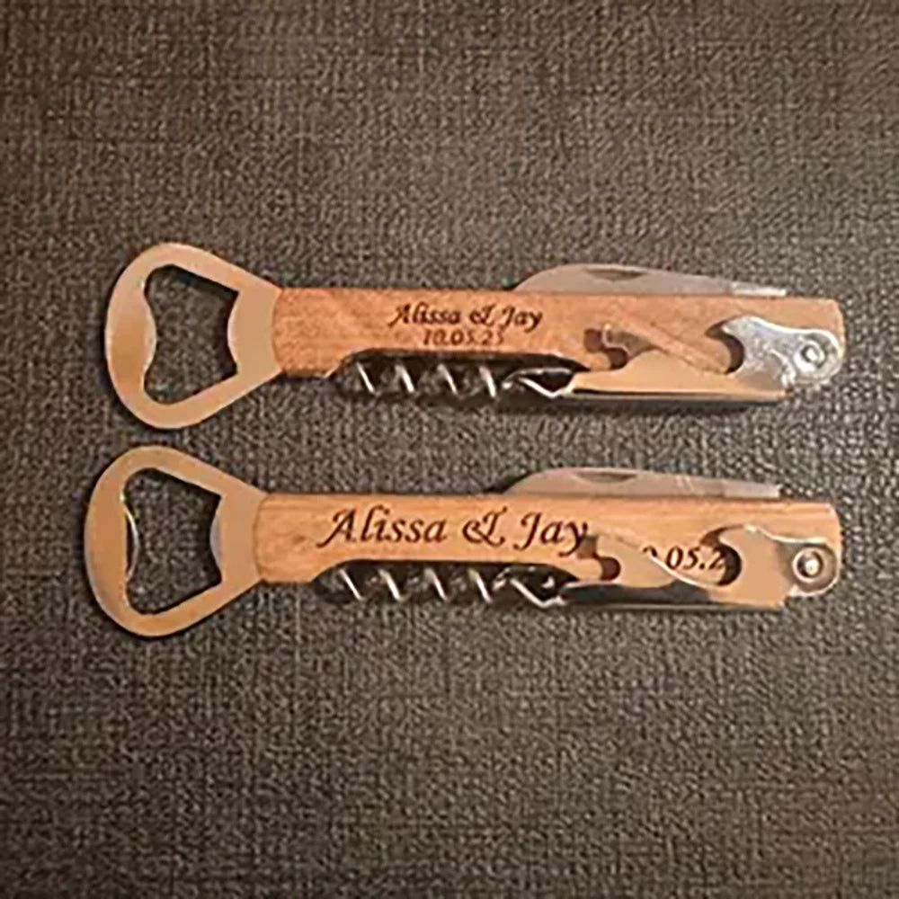 Custom Wood Corkscrew Bottle Opener – Wedding & Groomsmen Gift Personalized Bottle Opener Peaceful Pleasures Health and Wellness