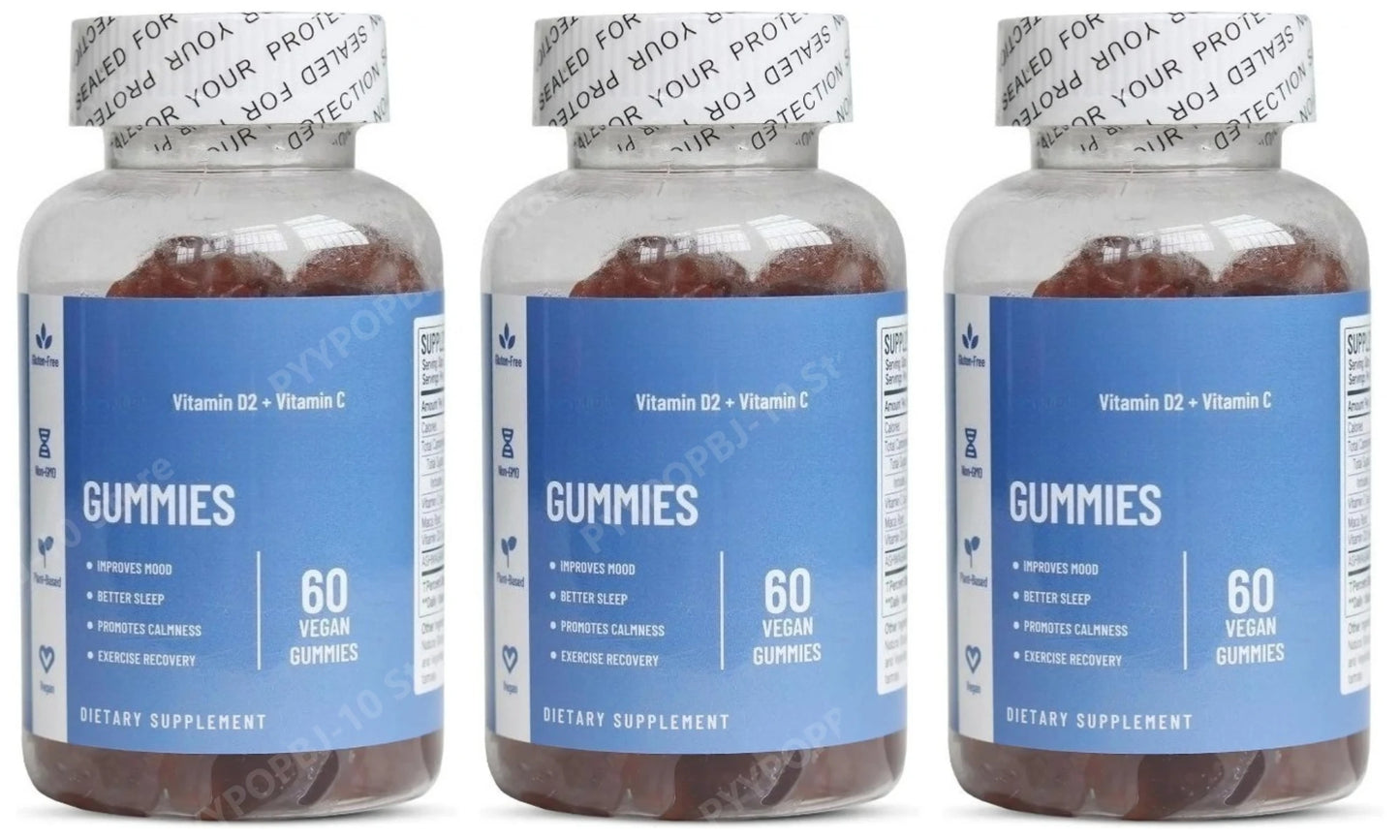 Vitamin D2 & C Gummies | Vegan Blueberry Non-GMO 60ct