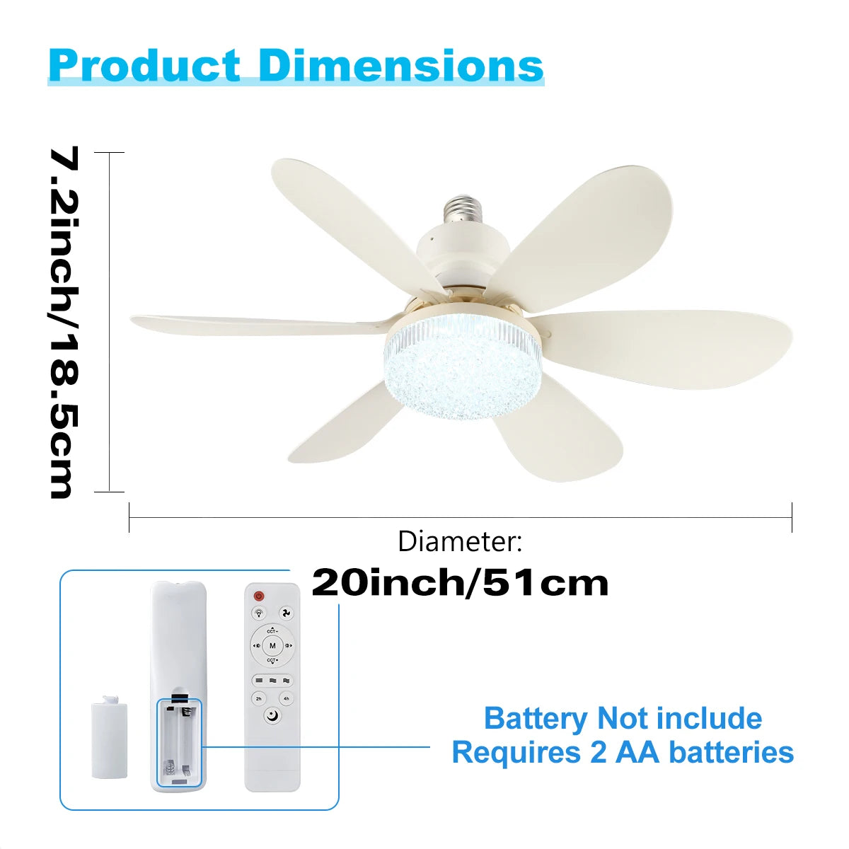 E27 Socket Ceiling Fan with LED Light & Remote Control