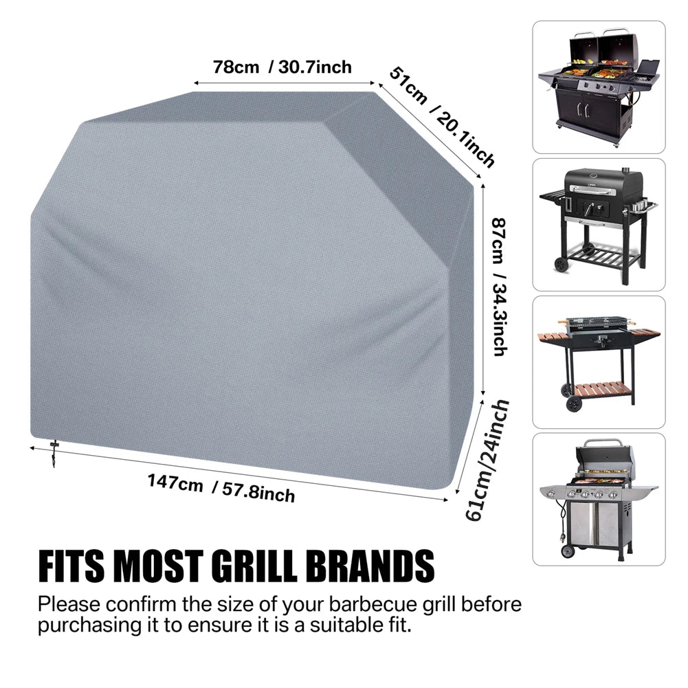1-5pcs 58 Inch Outdoor Grill Cover Garden Heavy Duty Waterproof Barbecue Furniture Covers Anti-UV Fade Resistant Cover with Hook Peaceful Pleasures Health and Wellness Light Grey 5pcs