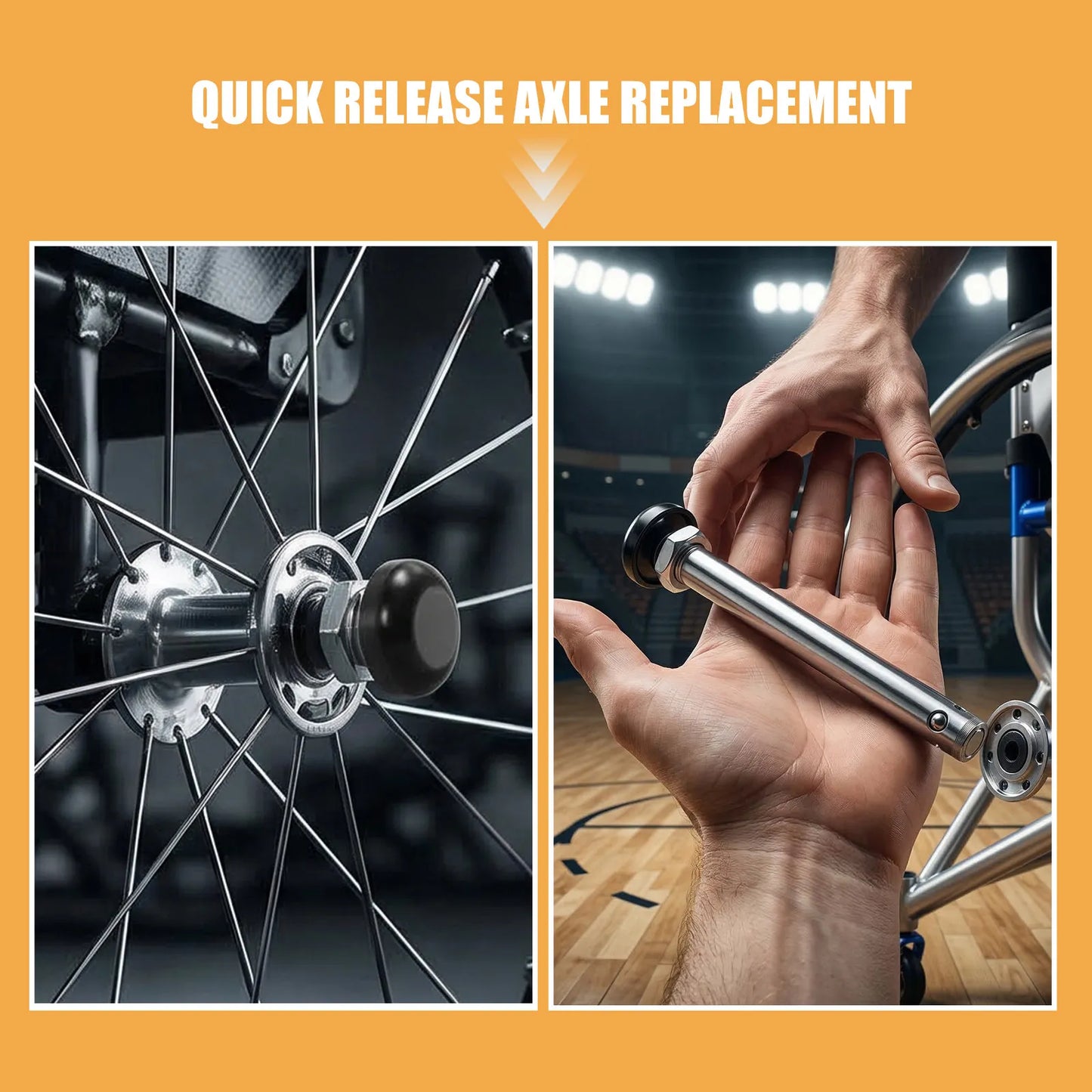 Wheelchair Quick Release Rear Axle Stainless Steel Wear Resistant Heavy Duty Mobility Sports Drive Wheelchair Replacement Parts Peaceful Pleasures Health and Wellness