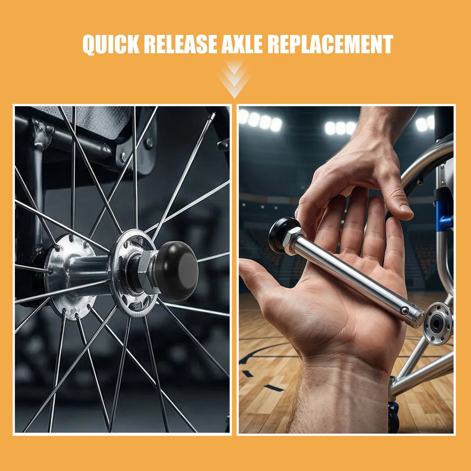 Wheelchair Quick Release Rear Axle Stainless Steel Wear Resistant Heavy Duty Mobility Sports Drive Wheelchair Replacement Parts Peaceful Pleasures Health and Wellness