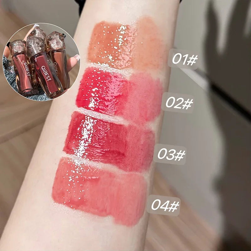 QIBEST 4 Colors Mirror Water Lip Gloss Cosmetics Long Lasting Liquid Lipstick Moisturizing Lip Tint Lip Glaze Korean Makeup Peaceful Pleasures Health and Wellness