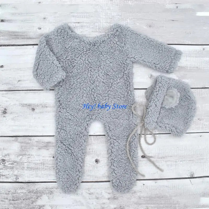 Baby Bear Photography Costume – Plush Romper & Bear Ear Hat