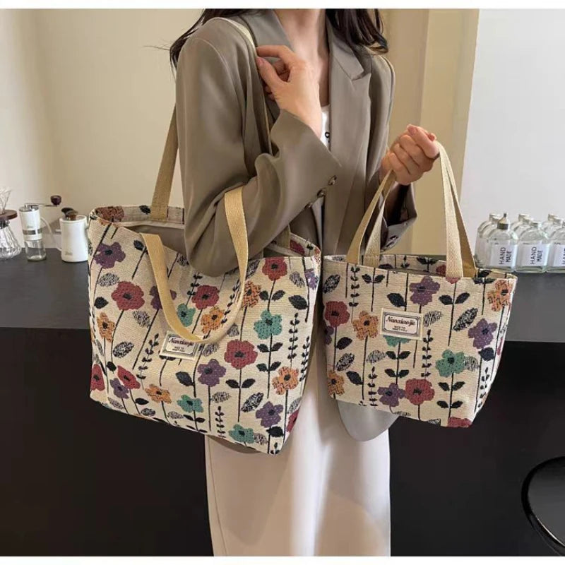 Large Capacity Niche Shoulder Bag Women New Canvas Tote Bag Class Handbag Commuter Tote Bag Fashion Versatile Casual Daily Bags Peaceful Pleasures Health and Wellness Floral tote bag L