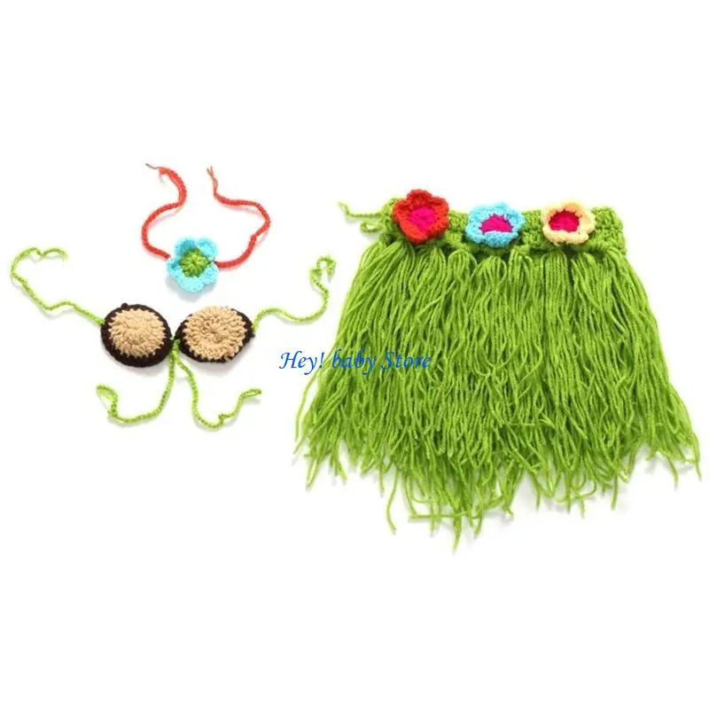 Newborn Photo Props Knit Skirt, Flower Headband & Corsage Set