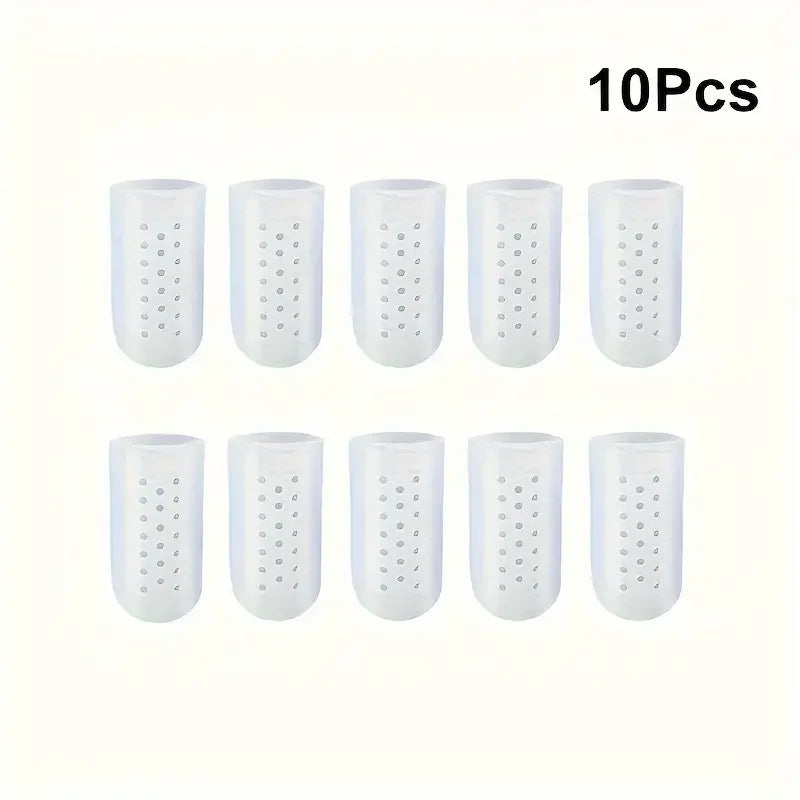 10pcs Finger Protector With Holes Anti Wear Protective Gear Silicone Toe Protection Cover,Breathable, Soft Finger Protector Peaceful Pleasures Health and Wellness White