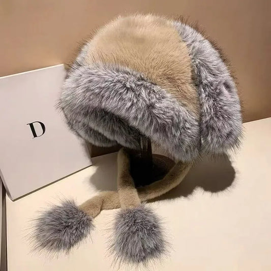 Faux Fur Winter Dome Beanie with Bunny Ears | Women's Hat Winter Beanie Hat Peaceful Pleasures Health and Wellness